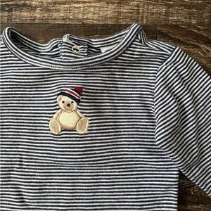 Janie and Jack Blue and White Long Sleeve Tee with Bear Detail